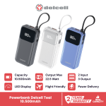 Delcell Teal Powerbank Mini 10500mAh 33W Fast Charging Built-in Kabel Type C LED Digital Display Garansi 2 Tahun