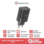 Delcell Charger Orbit Duo GaN Fast Charging 65W AVS PD+QC 3 Output 2 Type-C 1 USB-A Support All Phone & Laptop Garansi 6 Bulan
