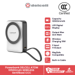 [Sertifikat CCC] Delcell ATOM Power Bank Mini Wireless Magnetic Built-in Kabel 10500mAh Fast Charging 22.5W QC PD Led Display